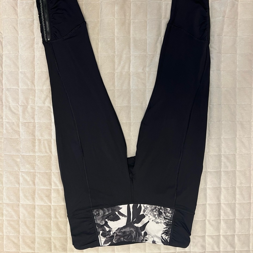 lululemon athletica Black Leggings with Floral Detail